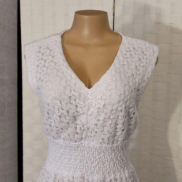 BRAND NEW RABBIT DESIGN LACE V-NECK CAP SLEEVE  ELASTIC WAISTLINES DRESS - Picture 5 of 15